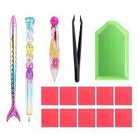 15 Pieces DIY 5D Point Drill Pen,Mermaid Point Drill Pen,Spiral Drill Pens, Bowling Shape Drill Pen, Tweezers, Glue Clay and Plastic Trays, hesmartly Diamond Painting Tools and Diamond Painting Pen