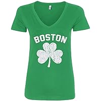 Threadrock Women's Boston Shamrock Irish Pride V-Neck T-Shirt M Kelly Green