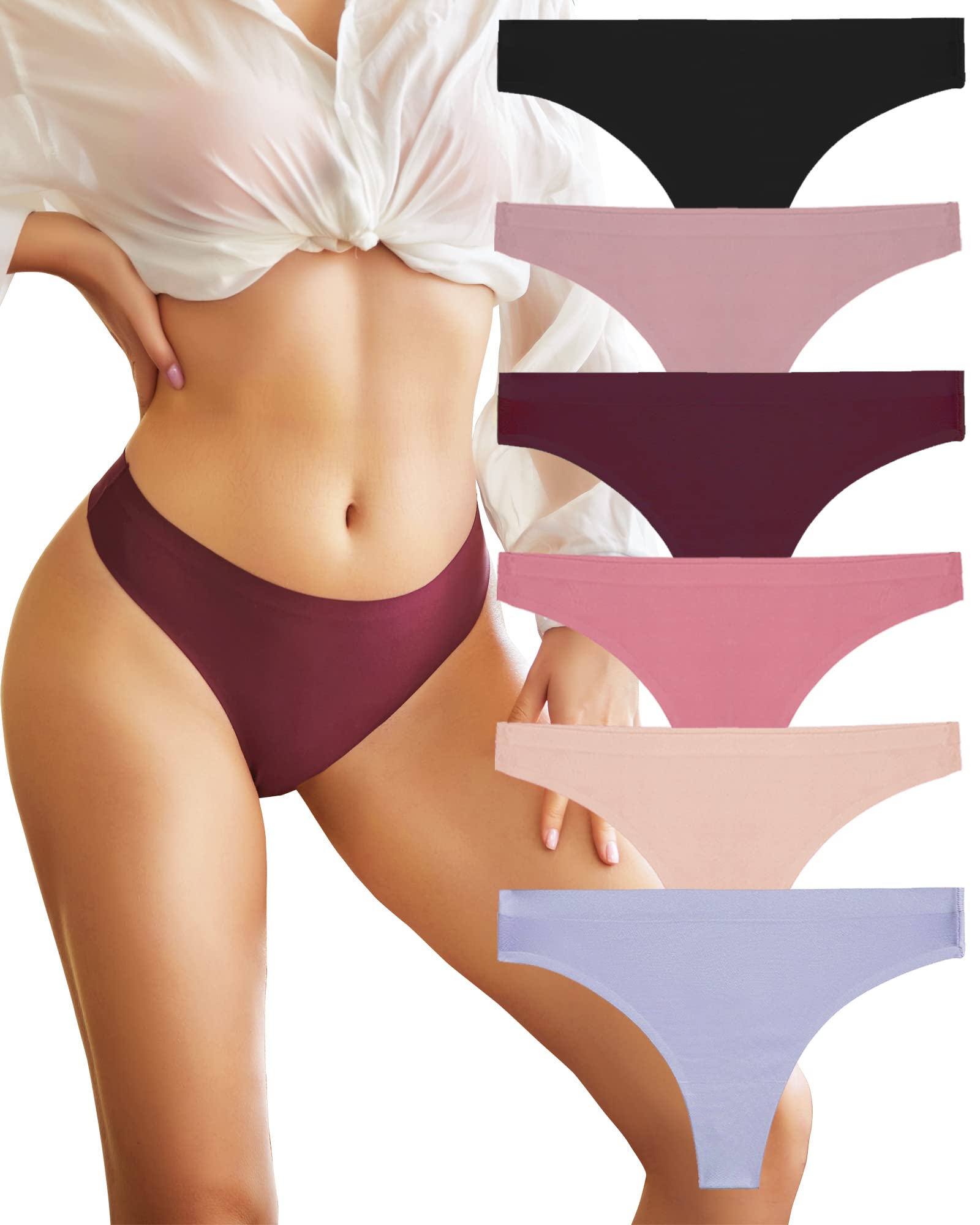  ROSYCORAL 10 Pack Seamless Thongs For Women Breathable Low  Rise Panties Invisible Hipster Underwear Thong No Show