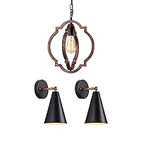 Modern Black Wall Sconces Lighting, 2 Pack Wall Mount Swing Arm Lamp,1-Light Farmhouse Wood Pendant Light,Rustic Chandelier for Dining & Living Room, Foyer, Bedroom, Kitchen Island and Entryway
