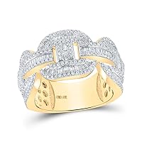 The Diamond Deal 10kt Yellow Gold Mens Baguette Diamond Gucci-link Band Ring 1-1/2 Cttw