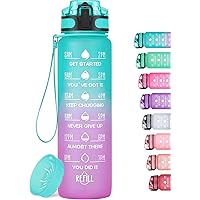 32oz Motivational Water Bottle with Time Marker & Fruit Strainer, Leak-proof BPA Free Non-Toxic 1l Bottle with Carrying Strap, Perfect for Fitness, Gym and Outdoor Sports (Ombre: Mermaid)