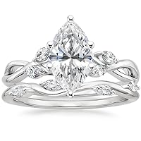 2 CT Marquise Cut Colorless VVS1 Moissanite Engagement Ring Set for Women Solitaire Bridal Wedding Ring Set Twisted Shank Anniversary Ring Promise Gifts