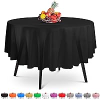 14 Pack Premium Round Black Plastic Tablecloth - 84 x 84 in. Disposable Round Plastic Table Cloth - Decorative Round Table Cover Smooth Table Cover - Disposable Table Cloths For Parties, Weddings