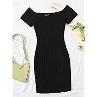 Dresses for Women Off Shoulder Bodycon Dress (Color : Black, Size : Small)
