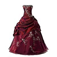 Women's Strapless Embroidery Beaded Evening Prom Gown Quinceanera Dress