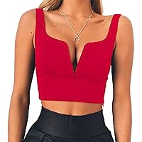 Susupeng Women Sexy Deep V Neck Sleeveless T Shirt Slim Crop Top Side Zip Casual Tank Tops