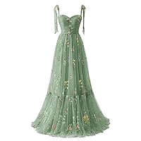 Maxianever Tulle Prom Dresses Flower Embroidery Women's Long Formal Evening Party Gowns 2024