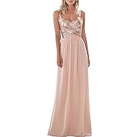 Style A Top Sequins Rose Gold Bridesmaid Dress Long Prom Party Dresses Chiffon Size 18W
