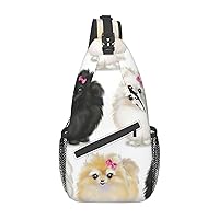 Pomeranians Pattern Print Crossbody Sling Backpack Sling Bag Travel Hiking Chest Bag Daypack