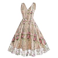 Womens Fashion Sleeveless Embroidery Lace Fit Elegant Cocktail Party Dress 1950s Vintage Retro Audrey Hepburn Dresses