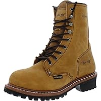 Ad Tec 9in Logger Crazy Horse Leather Work Boots for Men - Plain Soft Toe & Shock Absorbing Non Slip Rubber Lug Sole
