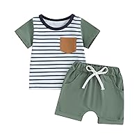 Kupretty Toddler Baby Boy Summer Clothes Color Block Short Sleeve T-shirts + Shorts 3 6 9 12 18 24 Month 2T Outfits Set
