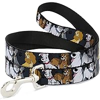 Dog Leash Disney Dogs Group Collage Paws Gray Black 4 Feet Long 1.0 Inch Wide