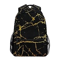 ALAZA Black Marble With Gold Geometric Large Backpack Personalized Laptop iPad Tablet Travel School Bag with Multiple Pockets