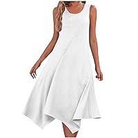 Todays Daily Deals Clearance Women's Summer Sleeveless T Shirt Dresses Casual Flowy A Line Tank Dress Crewneck Beach Sun Dresses Midi Tunic Dress Lightening Deals White
