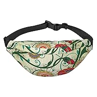 Vintage Floral Printed Fanny Pack Belt Bag Waist Bag With 3-Zipper Pockets Adjustable Crossbody For Sports Running Travel
