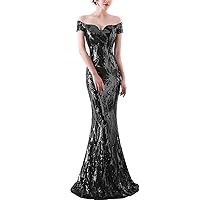 Women Sequins Off Shoulder Cold Shoulder Fishtail Mermaid Bridesmaid Prom Evening Party Maxi Dresses Gowns 22310