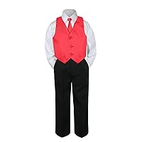 4pc Formal Baby Teen Boys Red Vest Necktie Sets Black Pants Suits S-14 (12)