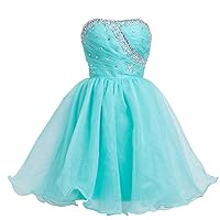 Turquoise Short Strapless Organza Homecoming Dress With Rhinestone Trim