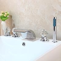 Deck Mounted 5 Pcs Set Faucet Waterfall Spout with Hand Shower Bathroom Tub Faucet Bath Hand Shower