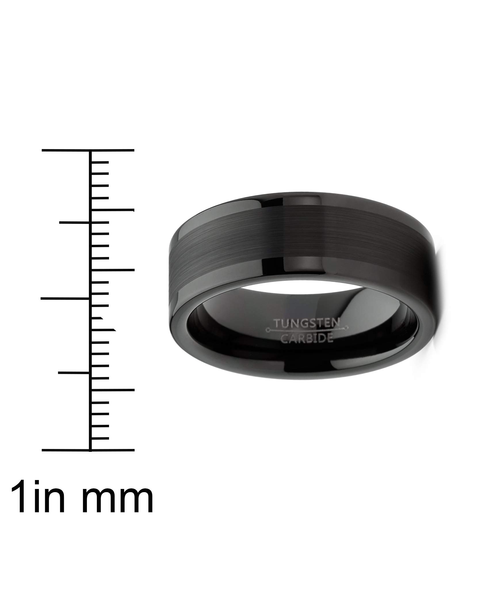 Metal Masters Co. Mens Tungsten Ring Black Wedding Band Brushed Comfort-fit 8MM 7-15