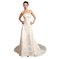 Ivory Strapless A-Line Dropped Waist Wedding Gown With Beaded Appliques