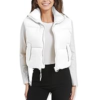 Flygo Puffer Vest Women Cropped Vest Zip Up Stand Collar Sleeveless Lightweight Winter Down Vests Jacket