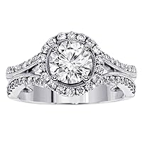 1.40 CT TW GIA Certified Split-Shank Pave Set Halo Diamond Engagement Ring in 18k White Gold