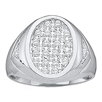 The Diamond Deal 14kt White Gold Mens Round Diamond Oval Cluster Ring 1/4 Cttw