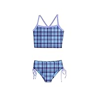 PattyCandy Tartan Cell Pattern Girls' Tankini Swimsuit Set for 2-13 Years