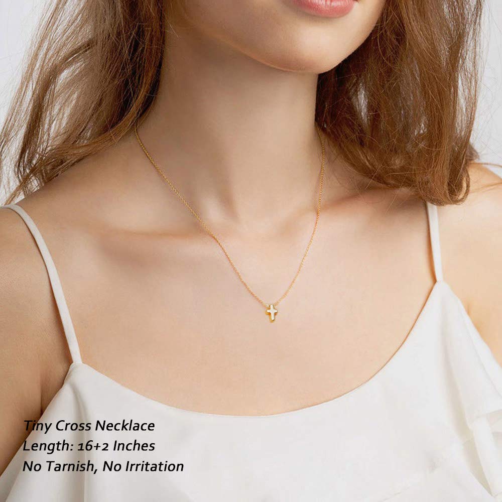 M MOOHAM Cross Necklace for Women Girls, Dainty Gold Plated Cross Pendant Necklace Sideways Cross Choker Layered Cross Necklace for Women Girls