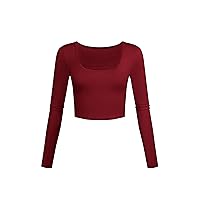 Lightweight Square Neck Crop Tops Long Sleeve Slim Fit Basic Workout Shirts for Women