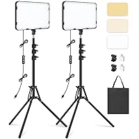 2 Pack LED Video Light with 63'' Tripod Stand, Obeamiu 2500-8500K Dimmable Photography Studio Lighting for Video Film Recording/Collection Portrait/Live Game Streaming/YouTube Podcast, USB Charger