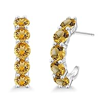 Gem Stone King 2.56 Ct Round Yellow Citrine 925 Sterling Silver Open Earrings for Women
