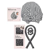 Kitsch Luxury Shower Cap (Stripes) and Heatless Curling Set (Charcoal) Bundle with DIscount