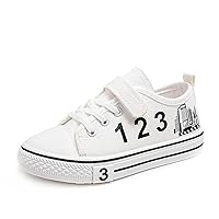 Toddler/Little Kid Boy Girl's Canvas Walking Shoes, Low Top Adjustable Strap Canvas Shoes, Breathable Upper Hook and Loop Lace up Closure Kids Sneakers