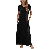 Hount Women's Summer Short Sleeve Maxi Dresses Casual 2024 Loose Beach Sundresses Tshirt Dresses with Pockets