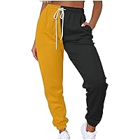 Sweat Pants for Womens Casual Patchwork Workout Active Joggers Trendy Drawstring High Waisted Lounge Pants Trousers