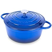 Cast Iron Dutch Oven with Lid – Non-Stick Ovenproof Enamelled Casserole Pot, Oven Safe up to 500° F – Sturdy Dutch Oven Cookware – Dark Blue, 6.4-Quart, 28cm – by Nuovva