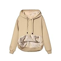 Winter Warm Fleece Lined Hoodies for Women Drawstring Thick Hooded Pullover Sweatshirt with Pocket Casual