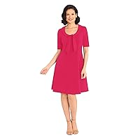 Donna Morgan Women's Short Sleeve Tie Portrait Collar Fit and Flare Stretch Crepe Dress, Shocking Pink