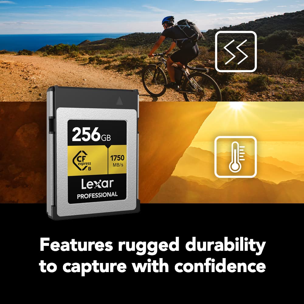 Lexar Professional 256GB CFexpress Type B Memory Card Gold Series, Up to 1750MB/s Read, Raw 8K Video Recording, Supports PCIe 3.0 and NVMe (LCXEXPR256G-RNENG)