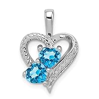 925 Sterling Silver Open Polished Prong set Fancy cut out back Blue Topaz Diamond Pendant Necklace Measures 20x14mm Wide Jewelry for Women