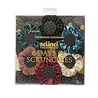 The Original Scrunchie® Six Days of Scrunchies Fashion Gift Set Includes 6 Unique Designs: Black Velvet, Emerald Satin, Animal Velvet, Burgundy Satin, Pink Metallic, White Satin in Presentation Box