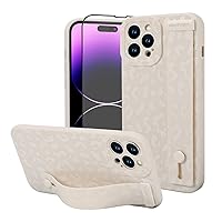 OOK Compatible with iPhone 14 Pro Max Leopard Print Case with Wrist Strap, White Leopard Cover Cheetah Print with Camera Protection for Women Girls, White Leopard