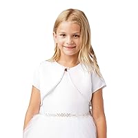 Girl's White Satin Organza Short Sleeve First Communion Flower Girl Bolero Shrug Jacket Size 2-16