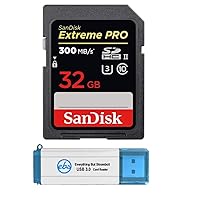 SanDisk Extreme Pro 32GB SDHC UHS-II Card Works with Canon Mirrorless Camera EOS R5 C (SDSDXDK-032G-GN4IN) U3 V90 4K 8K Class 10 Bundle with 1 Everything But Stromboli 3.0 Micro & SD Card Reader