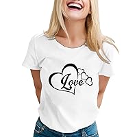 Workout Tops for Women Long Sleeve Built in Bra Womens Valentine's Day Graphic Tees Short Sleeve Heart Printed