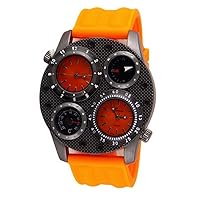 Dual Time Thermometer Compass Orange Mens Geneva Watch